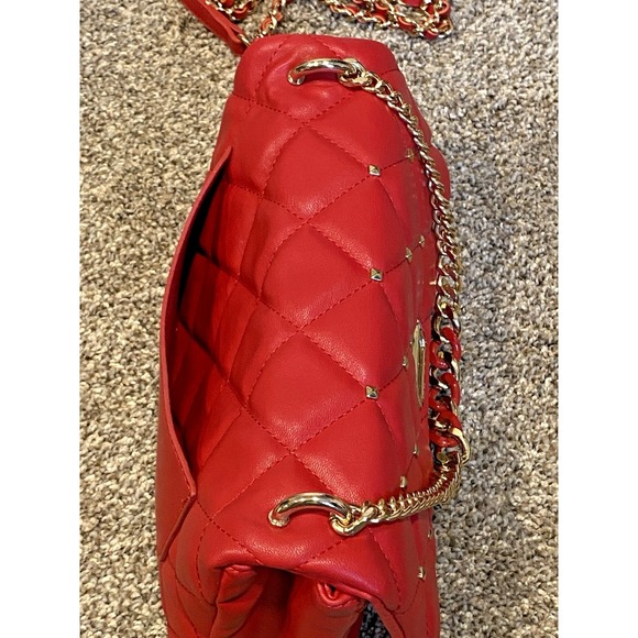 Badgley Mischka Red Quilted Vegan Leather Purse Gold Studded Crossbody Bag 10x6 - Picture 9 of 13
